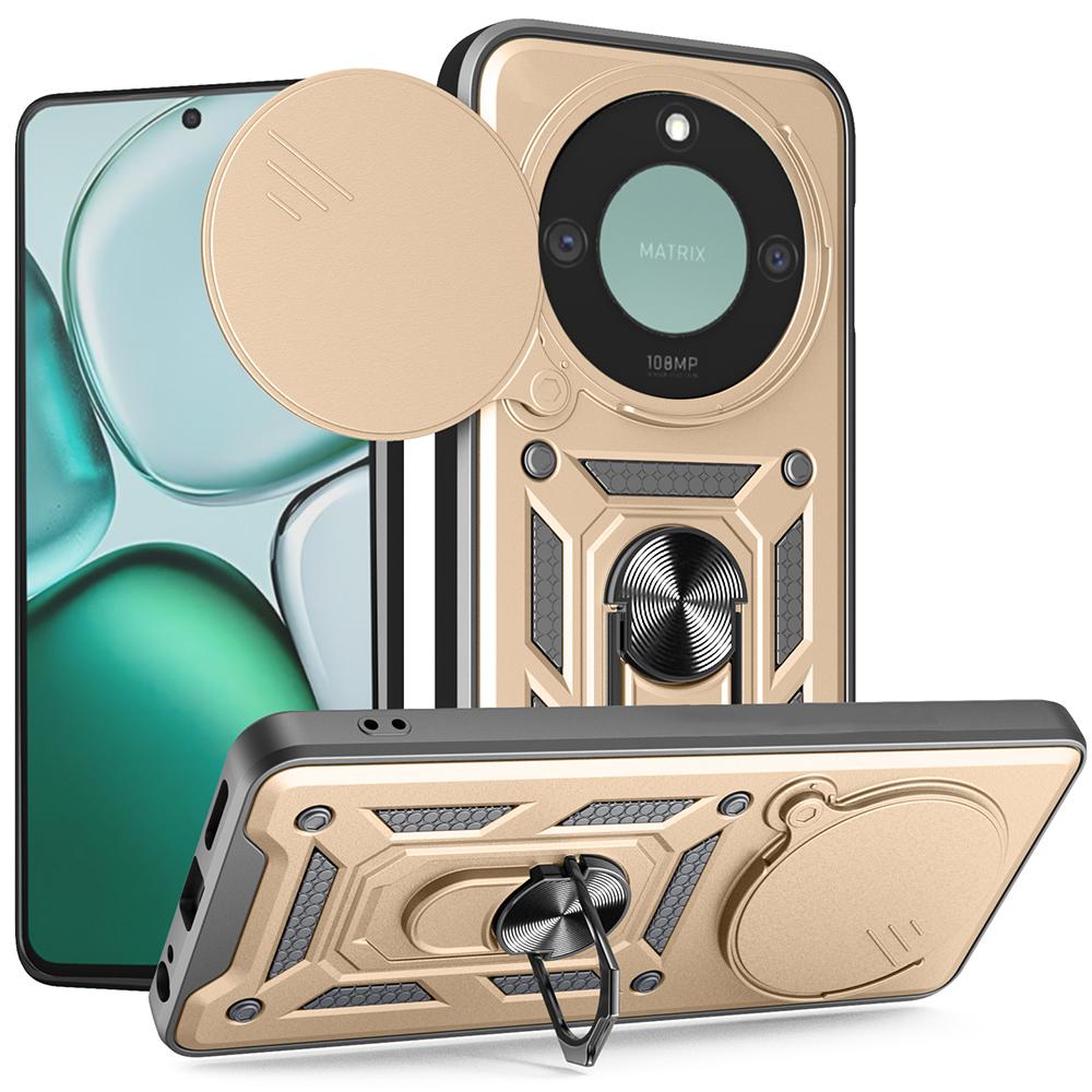 For Honor X60 5G/X9c Smart 5G Case with Slide Camera Lid PC+TPU Kickstand Phone Cover