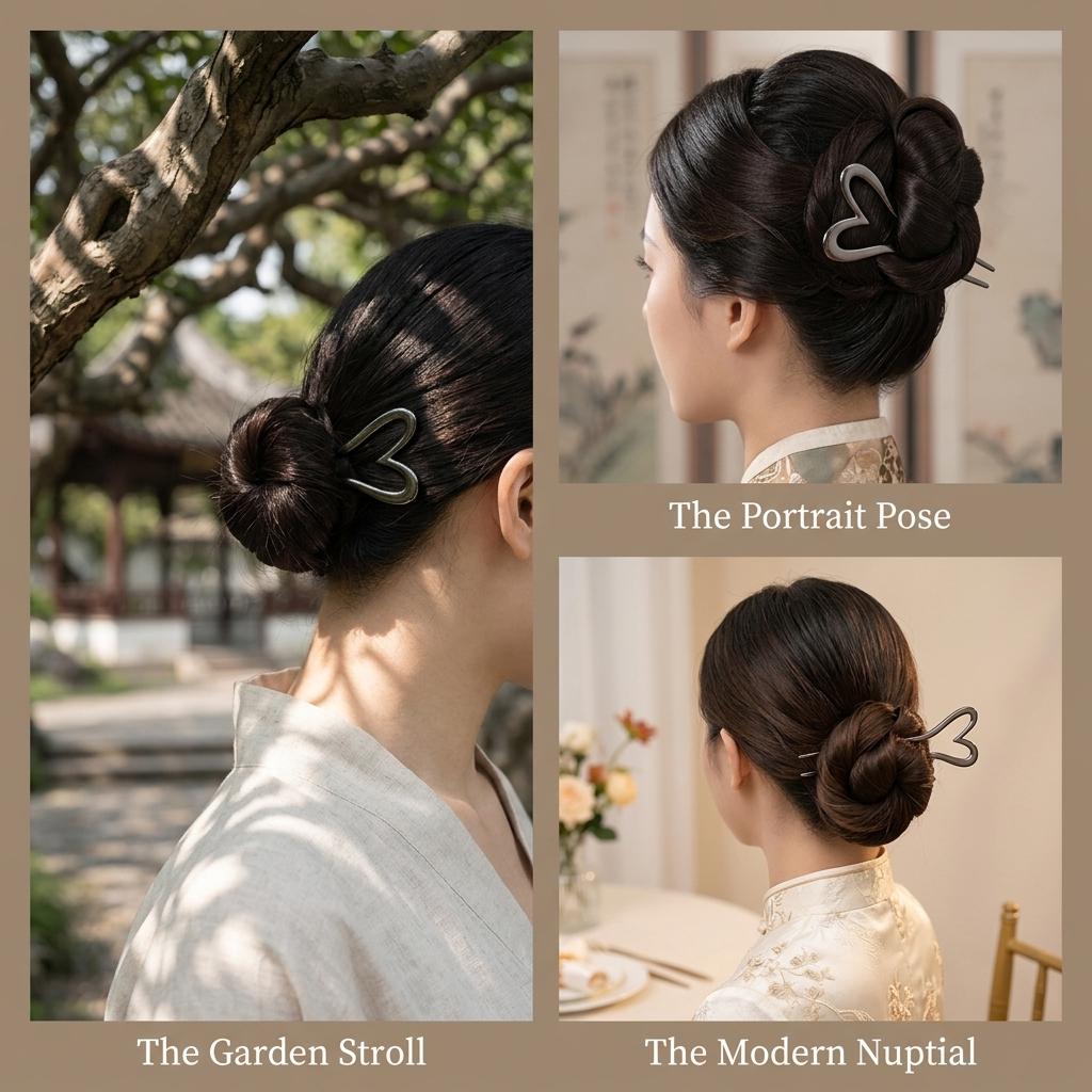 Metal Heart Hairpin For Women With Zinc Alloy And Eco-Friendly Coating In New Chinese Style