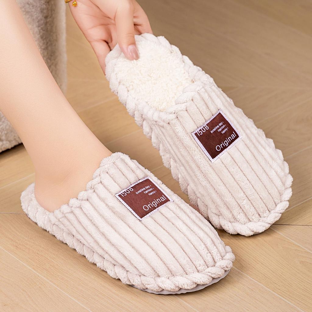 Winter Home New Cotton Slippers, Cross-border Leisure and Comfortable Furniture, Cotton Shoes with Added Velvet On One Foot, Cotton Slippers
