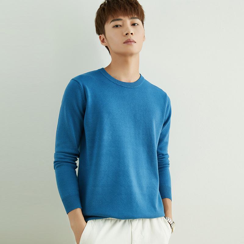 Autumn and Winter V-neck Round Neck Men's Knit Sweater Simple Wind Wild Color Pure Color Pullover Sweater Bottoming Business Sweater