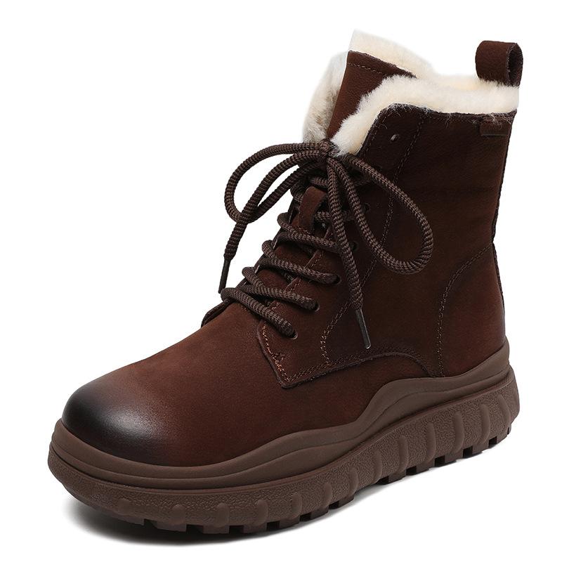 Fashion 2025 New 5cm Women's Genuine leather Snow Boots Women's thick-soled Warm Cotton Boots winter head layer cowhide boots Vintage