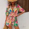 European and American new European women's Hawaiian style short-sleeved shirt and shorts set