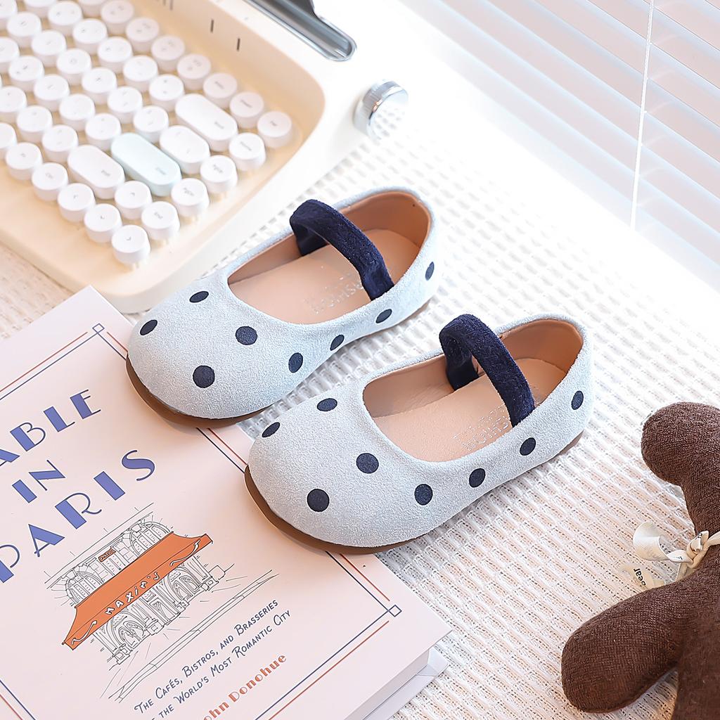 Kids Suede Leather Shoes for Girls 2025 Autumn Non-slip Toddler Ballet Flats with Polka Dot Princess Girls Party Mary Jane Shoes