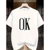 Men's "OK" Graphic Print T-Shirt - Breathable Summer Casual, Bold Letter Design,for Outdoor and Casual Attire, Loose Summer Sport Style