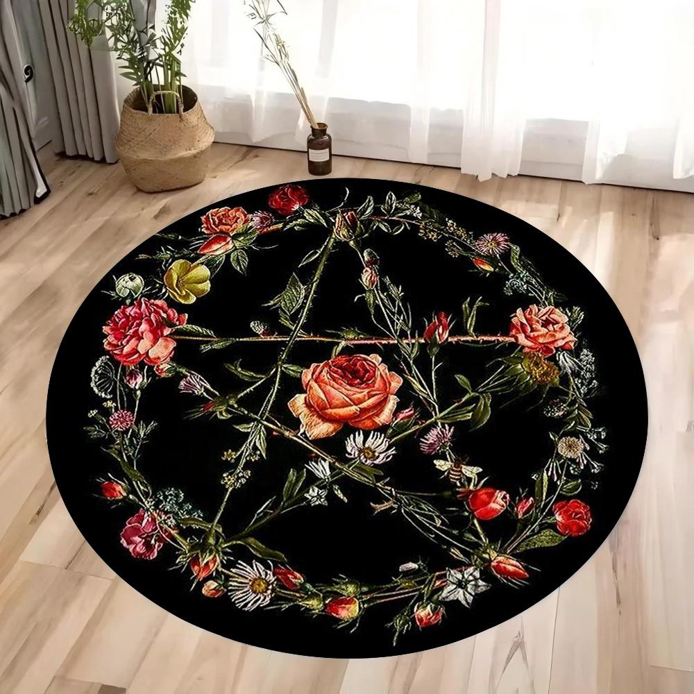 Vintage Pentagram Peony Flower Circular Printed Carpet Suitable For Bedrooms Living Rooms Coffee Tables Rug Anti Slip Floor Mats