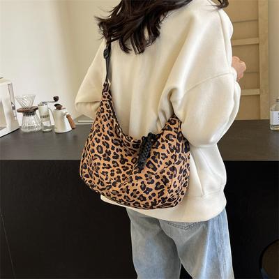 Leopard-Print Cross-Body Bag Large-Capacity Single Shoulder Canvas Bag for Women