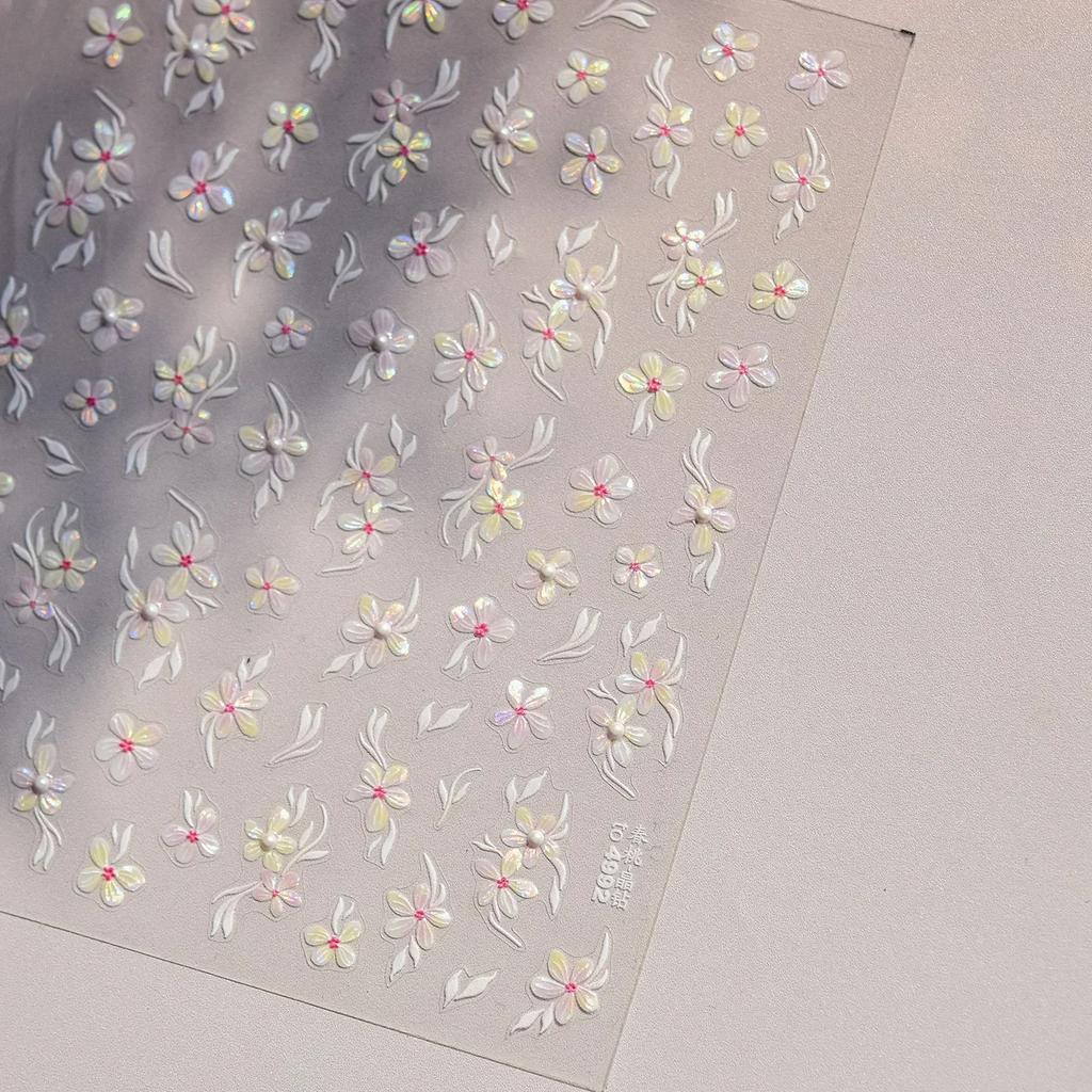 White Flower Petal Cherry Blossom Peach Blossom Falling Petal Floral Gradient 5D Self Adhesive Nail Art Sticker Manicure Decals