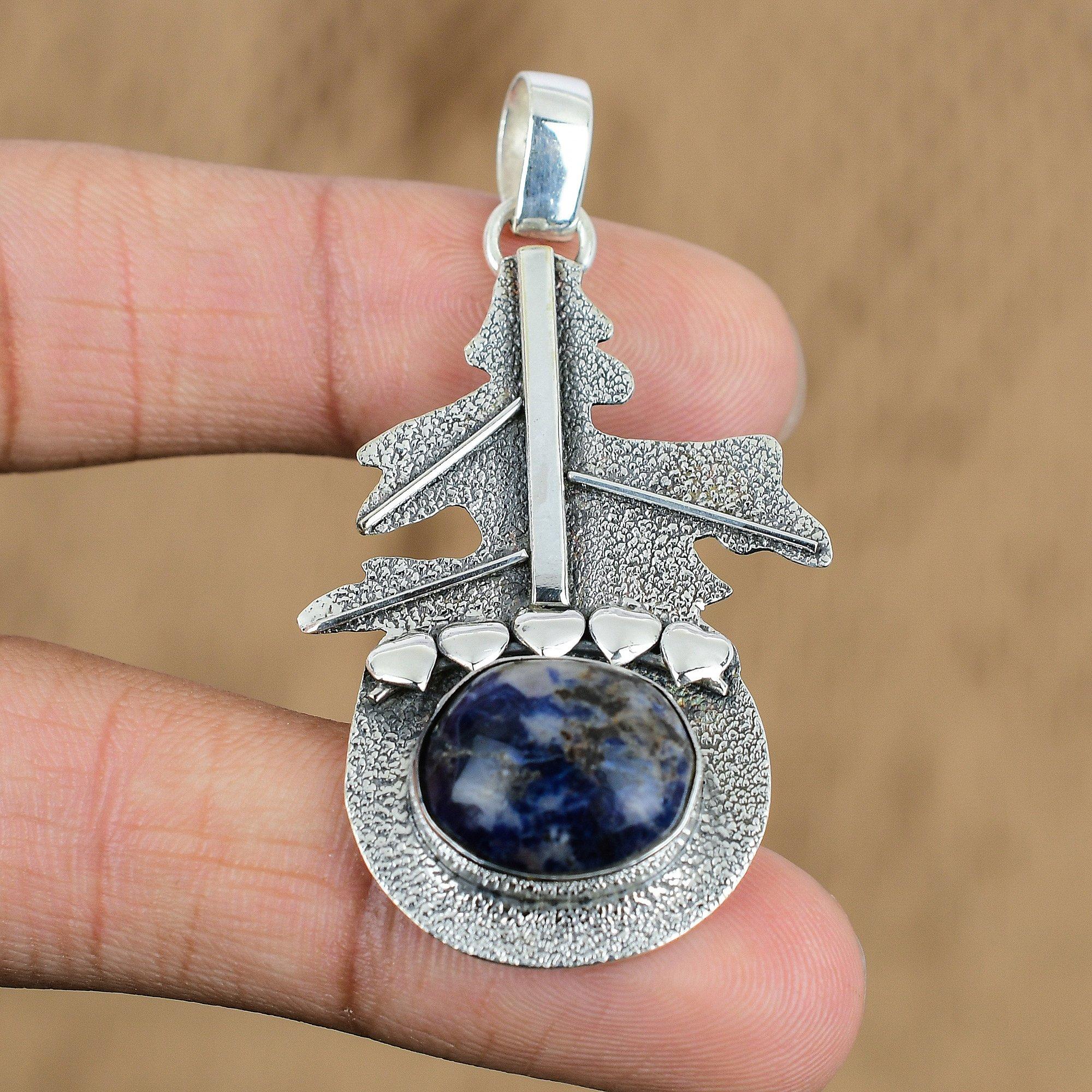 

Birthday Gift For Her Natural Sodalite Gemstone Pendant 925 Sterling Silver