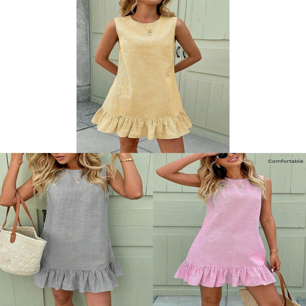 Summer Sleeveless Ruffle Hem Casual Dress With Piping For Travel And Date Night