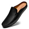 Hollow Out Mules Half Shoes For Men Plus Size Leather Backless Casual Shoes Semi-Drag Loafers Slippers Open-back Slides Sandals