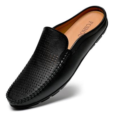 Hollow Out Mules Half Shoes For Men Plus Size Leather Backless Casual Shoes Semi-Drag Loafers Slippers Open-back Slides Sandals