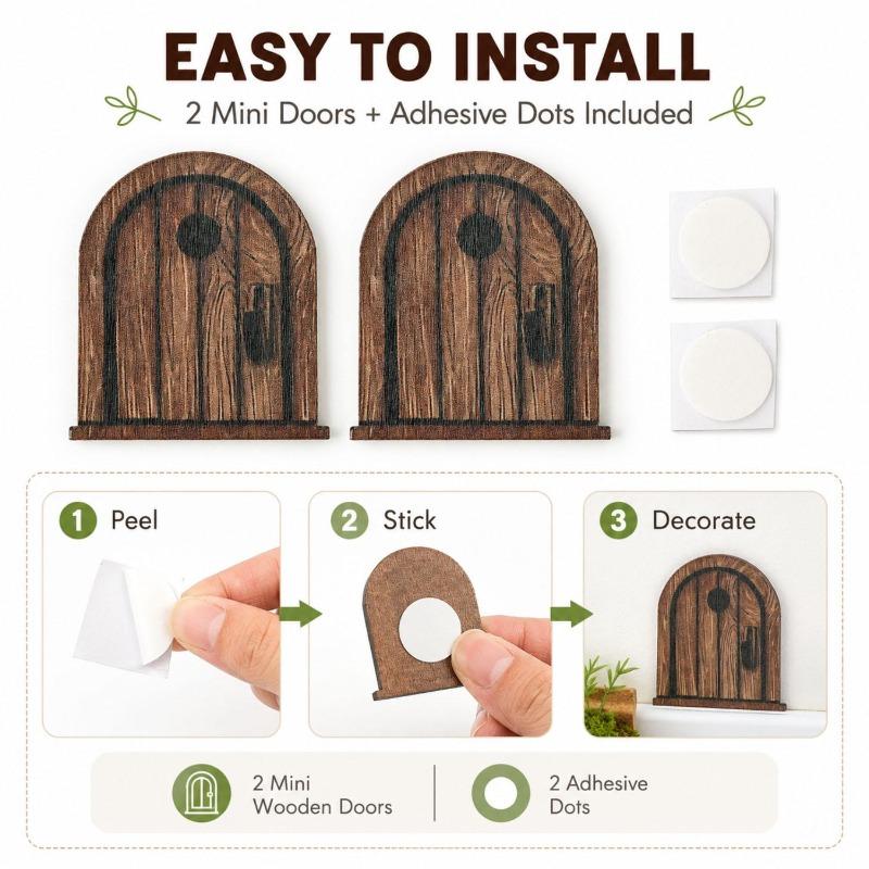 Vintage Wooden Mouse Door Decoration 2D Flat Vintage Wooden Door Patches with Adhesive Tape DIY Crafts Ornament Home Decoration