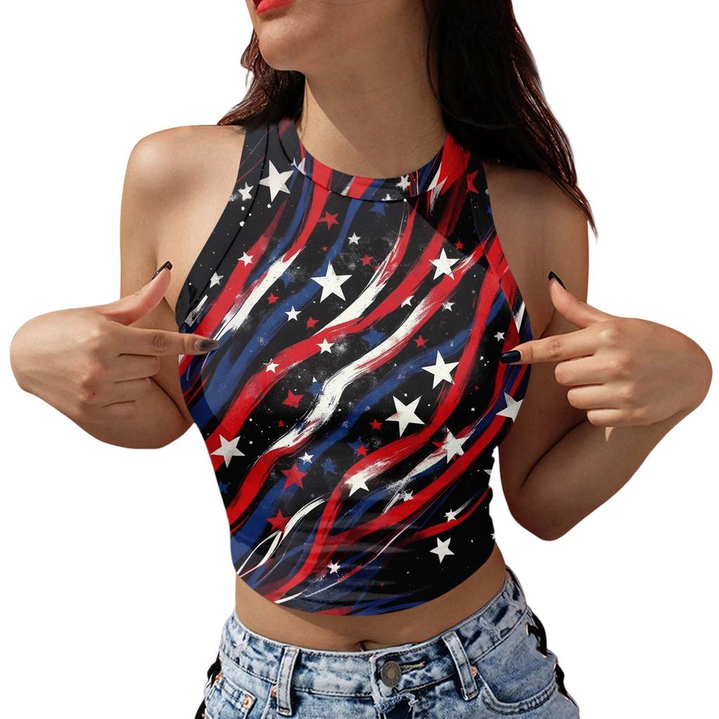 Women's Fashion Independence Day Print Sleeveless Base Tank Top