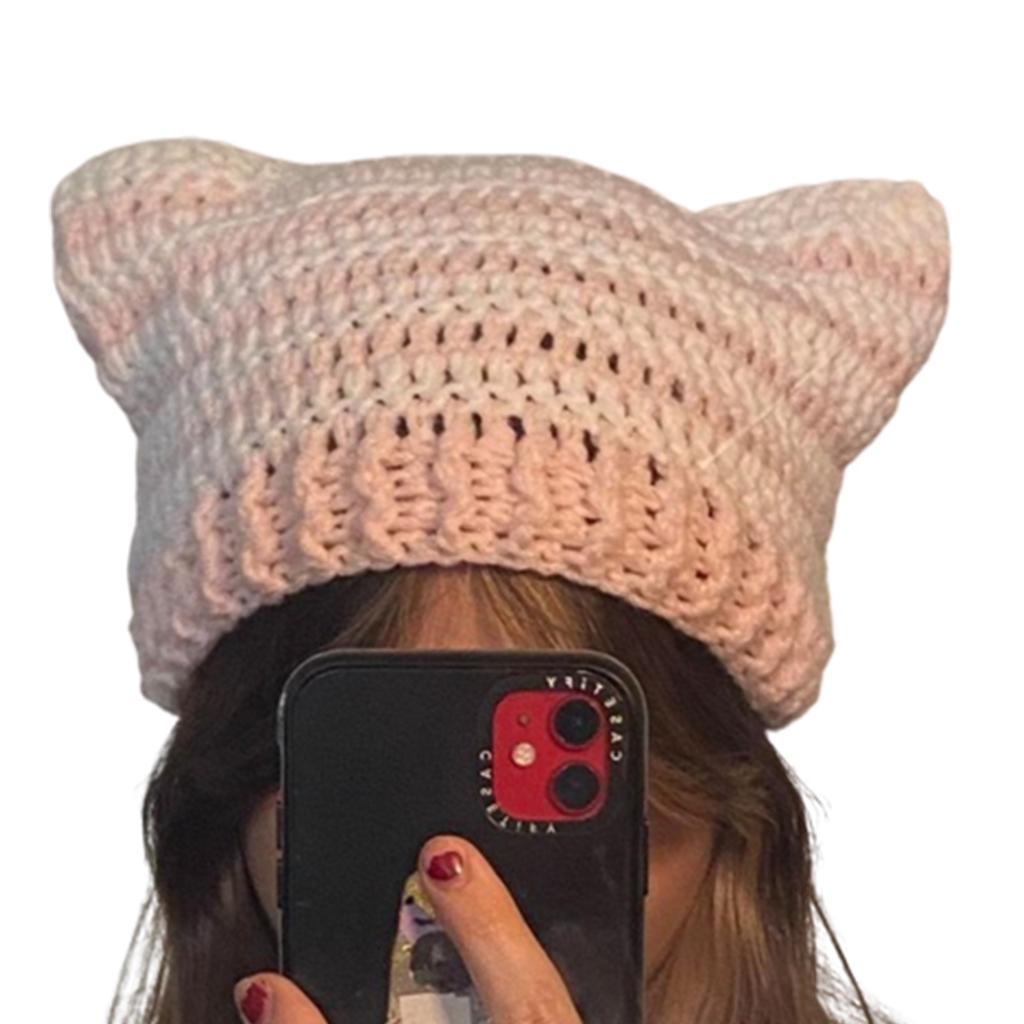 Fashion Beanie Hat for Women Girls Cat Ear Knit Hat Lovely Anime Skull Hat Y2K Moom Crochet Bonnet Hat Punk Headdress