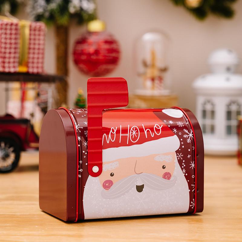 Charming Red Christmas Mailbox Decorative Metal Gift Box For Festive Candy Storage