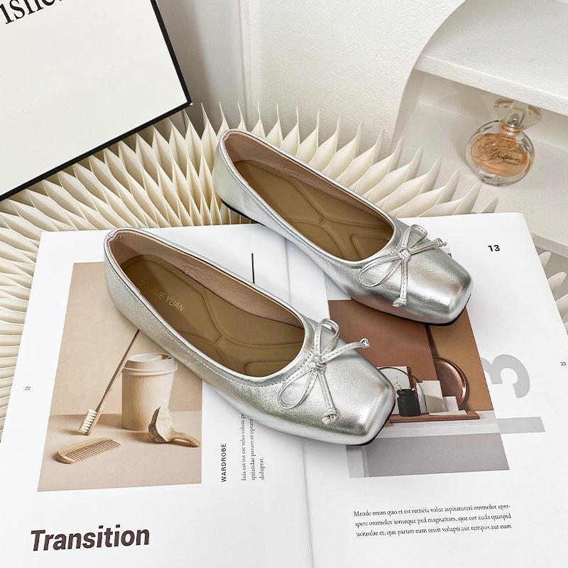

Серебристые туфли-лодочки женские с неглубоким вырезом и бантом, весна 2025, новые, французские, нежные, вечерний бриз, женские туфли, женские туфли Doudou 40 серебряный
