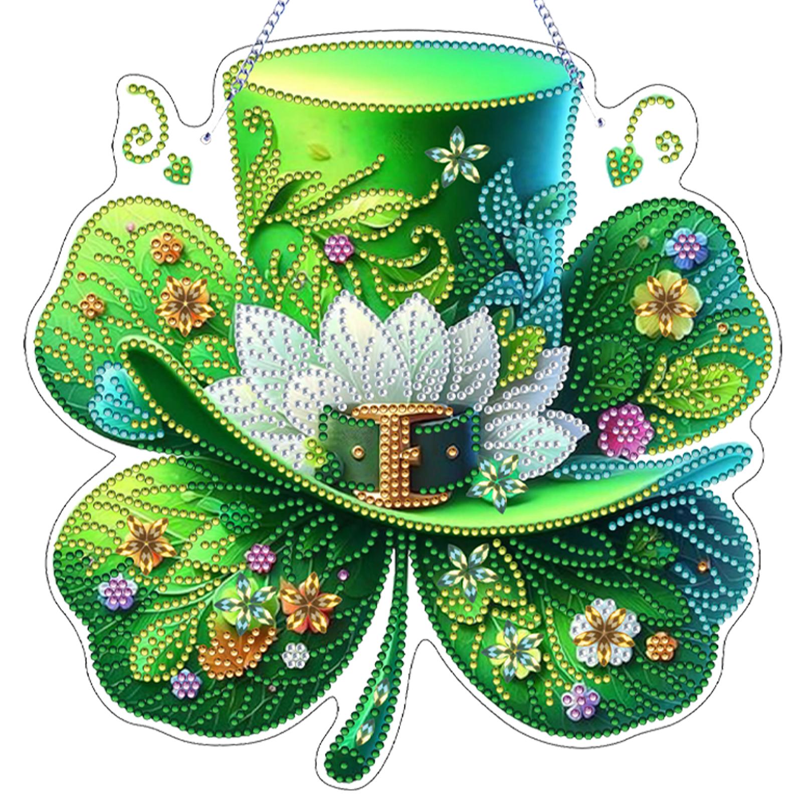 

St Patricks Day DIY 2D Flat Acrylic Diamond Art Pendant Diamond Painting Rhinestone Pendant for Home Garden Wall Decoration
