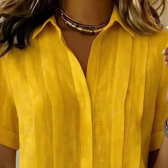 Women Tops Lapel Short Sleeve Buttons Placket Shirt Tops Pure Color Loose Fit Casual Style Shirt Home Dates Versatile Wear