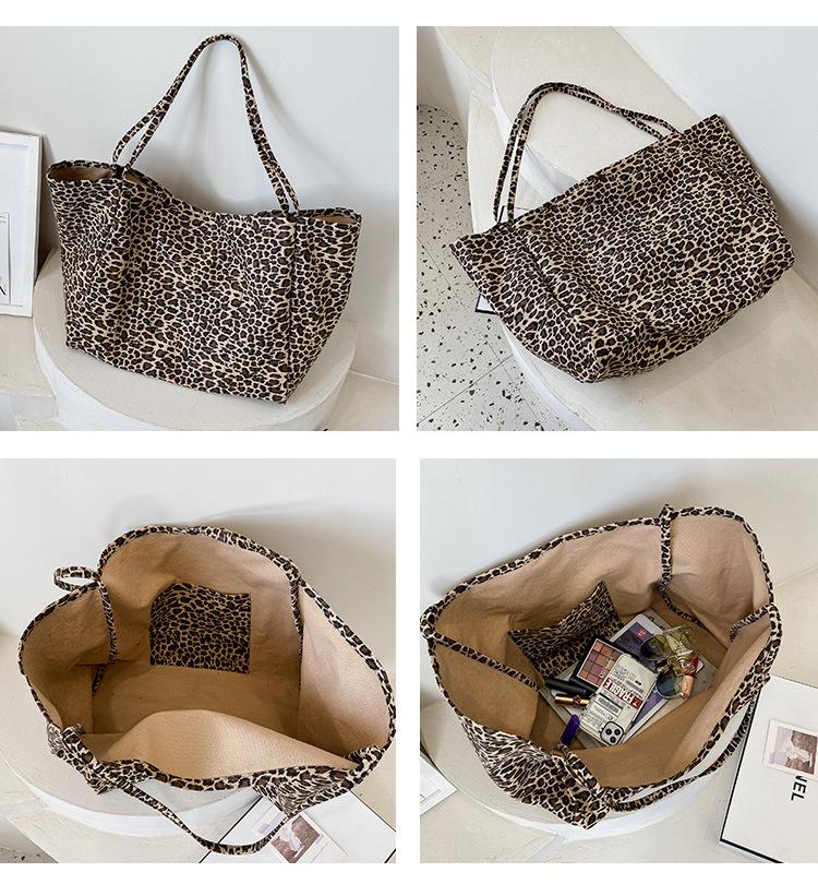 Schultertasche mit Leopardenmuster, große Kapazität, lässige Einkaufstasche, modische einfarbige Farbe, europäischer und amerikanischer Stil