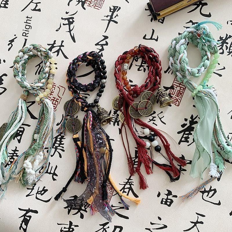 

Mountain Ghost Spending Money Style Niche Style X Hand-Woven Copper Coin Tassel Carrying Strap New Chinese Style Retro Design Bracelet Ethnic Hand 1cm Shan Gui Spend Money [Orange] Hand Rope ^ ^