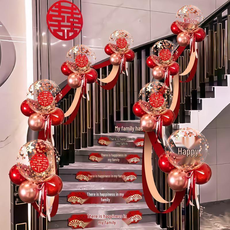 Tinsel Wedding Room & Stair Décor Set with Balloons - Bride & Groom's Side Decoration Kit