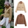 Women's Winter European and American Style Lapel Long Sleeve Double Pocket Single Breasted Plaid Cotton Coat