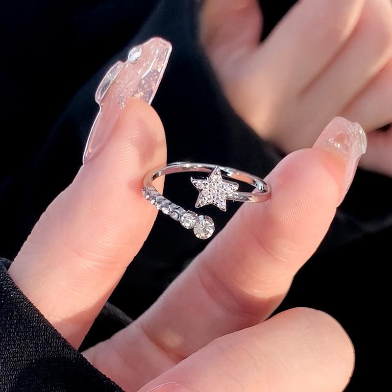 Women's High-End Zircon Diamond Star Meteor Ring - Luxury Plain Band Tail Ring Holder