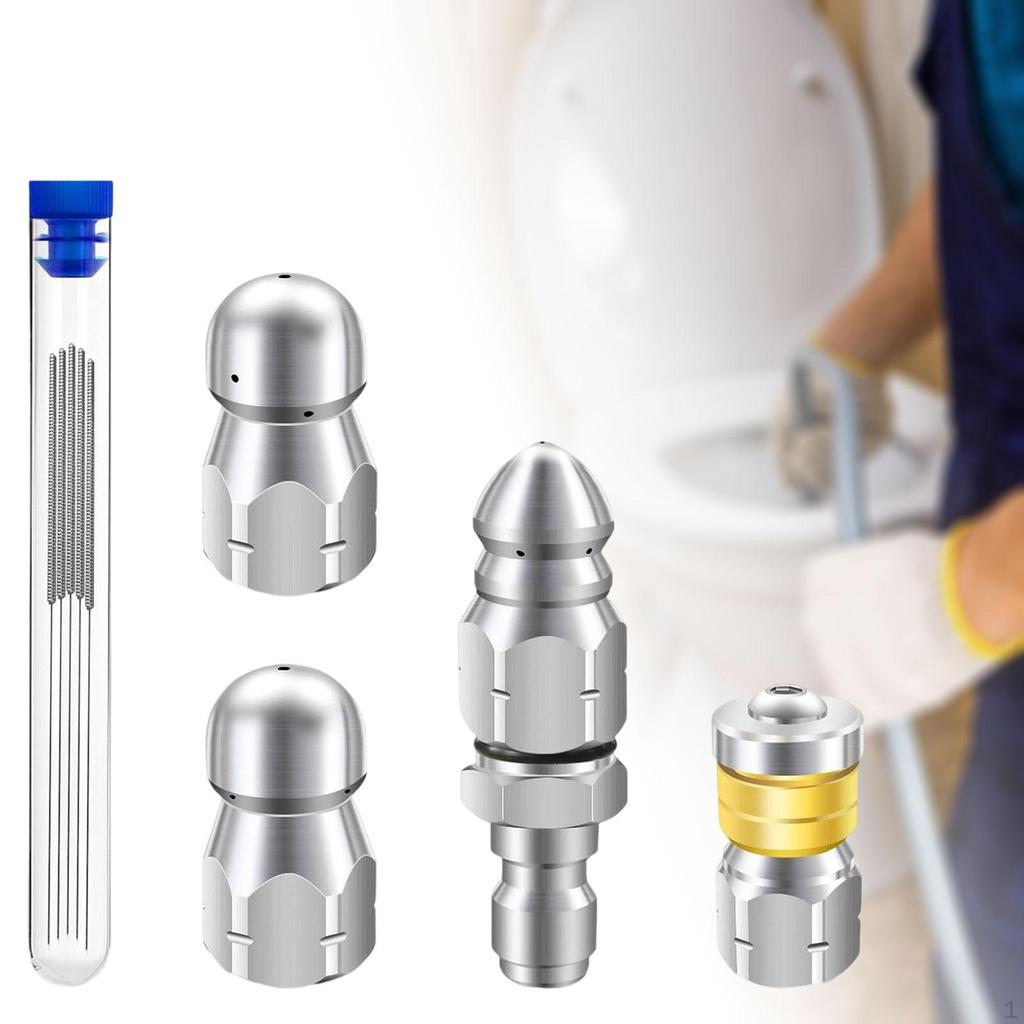 5 Pieces Sewer Jetter Nozzle Jet Compact Mini,Heavy Duty,Portable Rotating Button Nose