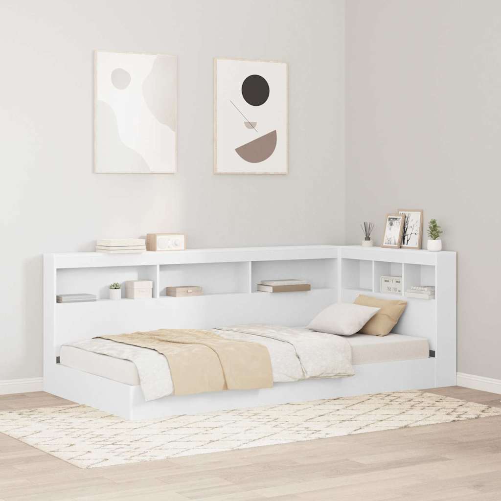 Letto con Libreria e Testiera Bianco 90 x 190 cm Truciolato