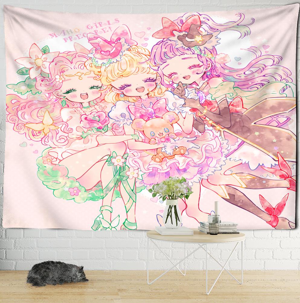 Cartoon Pink Anime Girl Tapestry Boho Kawaii Art Minimalistyczny Wiszący Na Ścianie Pokój Dziecięcy Wystrój Sypialni