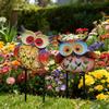 Metal Garden Stake Set with Owl Design Outdoor Decorative Yard Art Creative Iron Craft Lawn Ornament for Patio and Garden