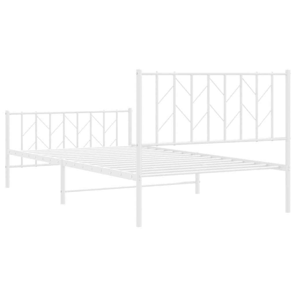 Metal Bed Frame with Headboard and Footboard White 107 X 203 Cm