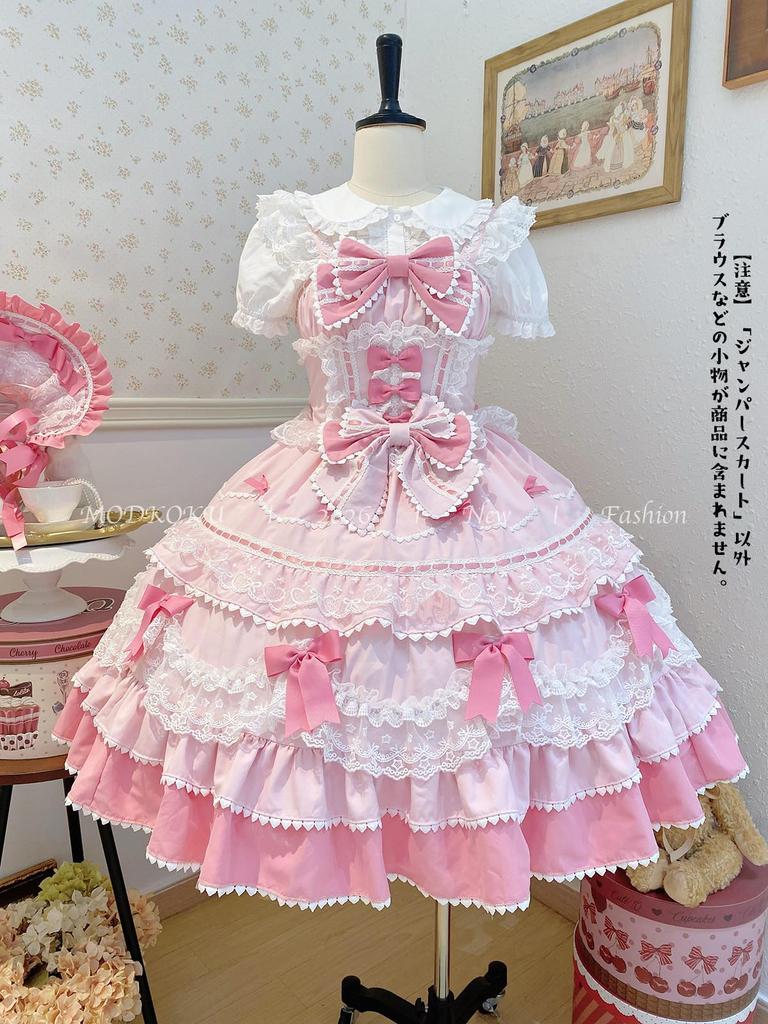 Lolita JSK Jumper Skirt Dress Tiered Ribbon Frill Dress Palace Style Forest Girl Sleeveless Girl Child Classic Lolita Fairy Tale Alice Princess Young