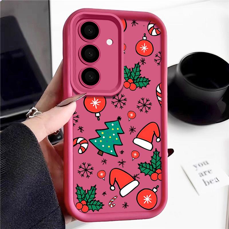 Silikonový kryt se vzorem vánočního stromečku pro Samsung S25 S24 FE S23 S22 S21 Ultra A54 A34 A55 A35 A14, nárazuvzdorný