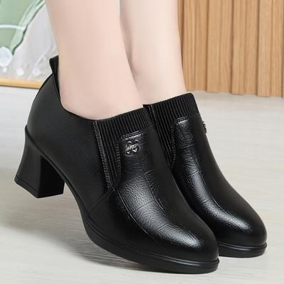 Fashion Comfortable Deep Mouth Soft Leather Shoes Women's Pumps 2024 Spring Black Block Heels Shoes for Office Mom Dance Single Shoes