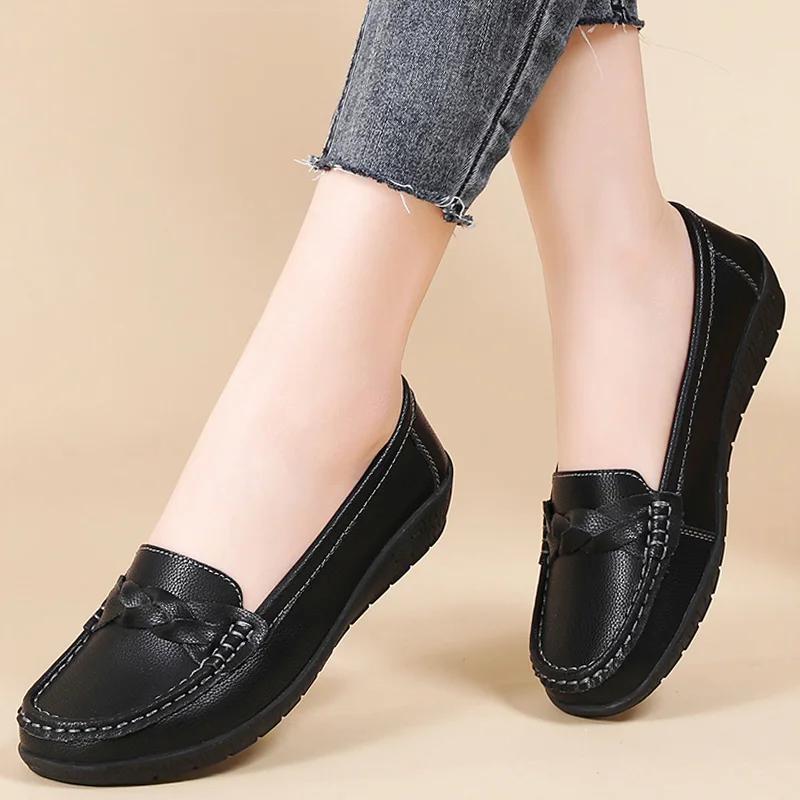 Fashion Shoes Women 2025 New Loafers Slip On Flats Leather Shoes Woman Comfortable Flat Shoes Women White Zapatos Mujer Women's Footwear