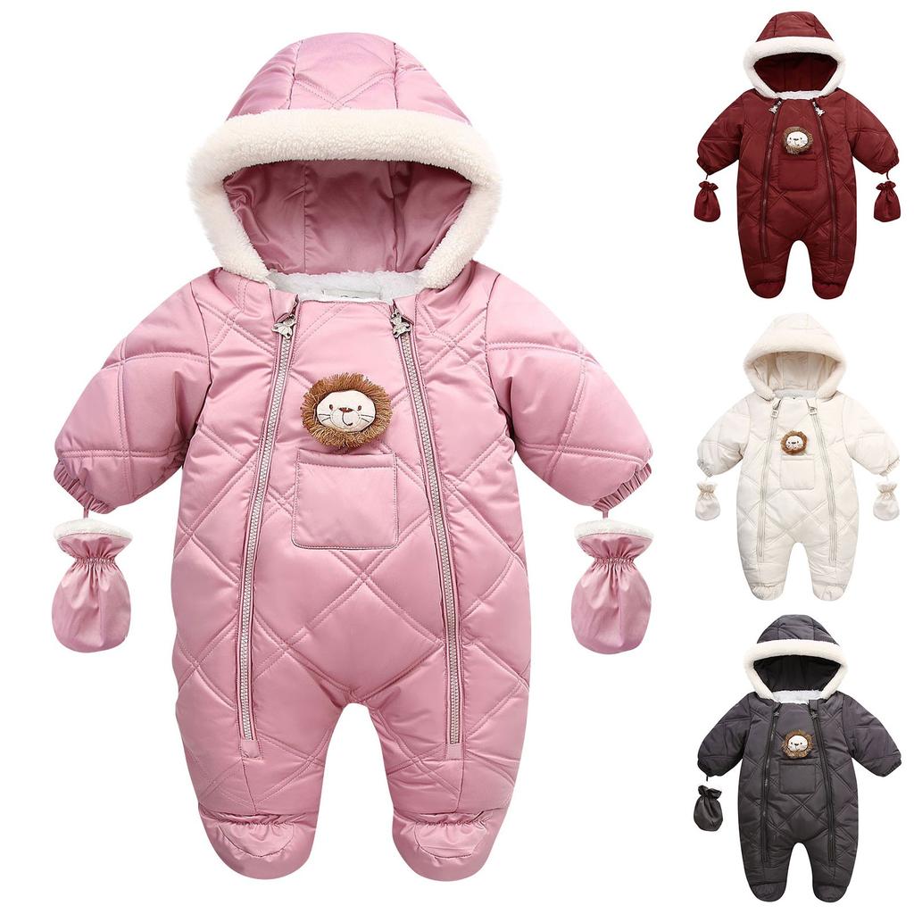 Newborn Baby Girl Jumpsuit Autumn and Winter Baby Romper With Gloves Warm Infant Snowsuit Thicken Cartoon Baby Ski Suit Coat