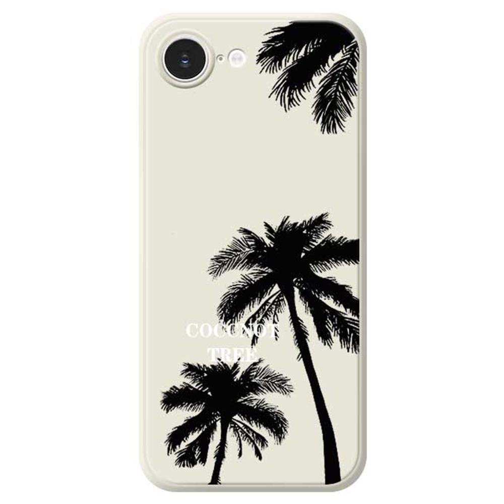 

For iPhone 16e Case Coconut Tree Pattern Printing Straight Edge TPU Phone Back Cover Beige