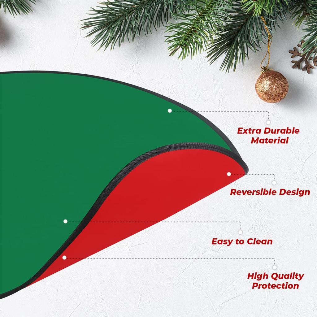 76cm Reversible Christmas Tree Mat Waterproof Round Floor Protection Mat Red and Green Floor Rug Christmas Tree Floor Protector