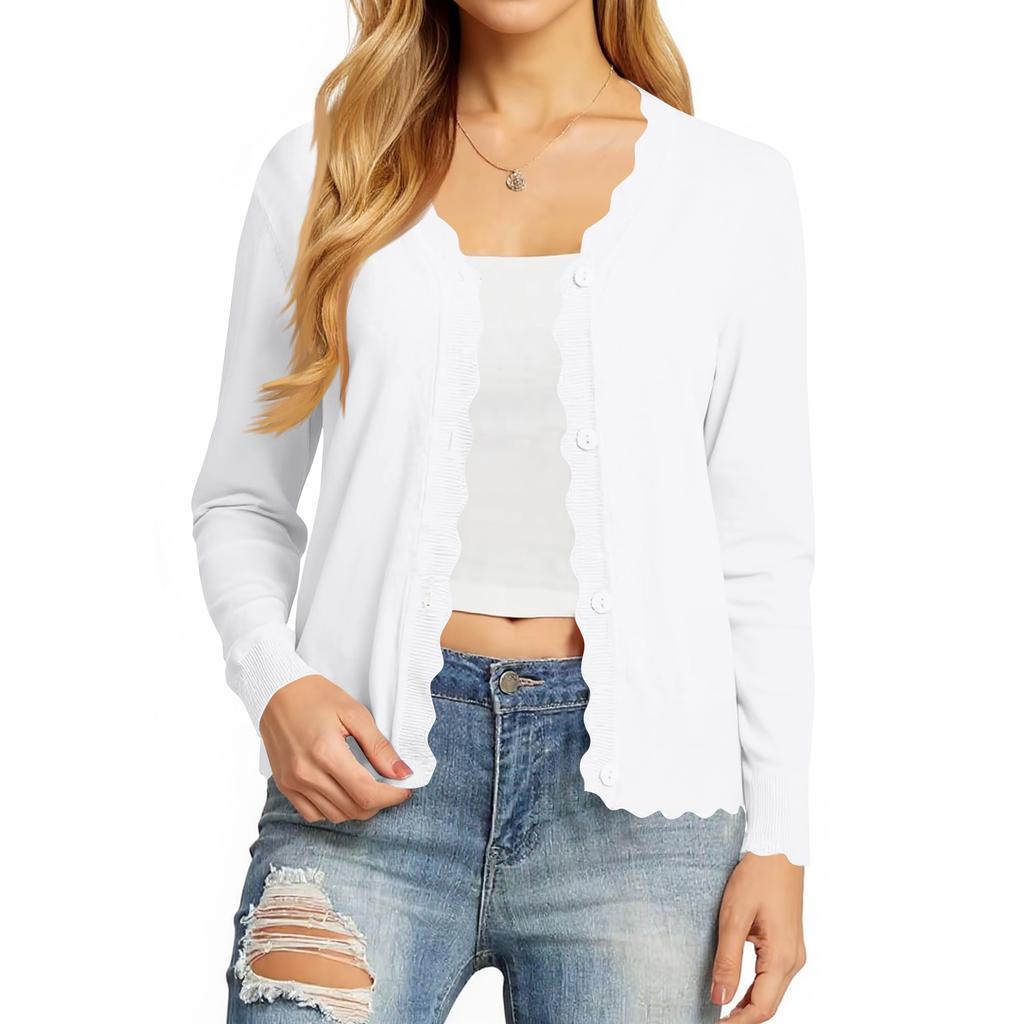 Cardigans Femininos de Manga Comprida Casuais Leves com Botões Decote em V Roupas de Outono