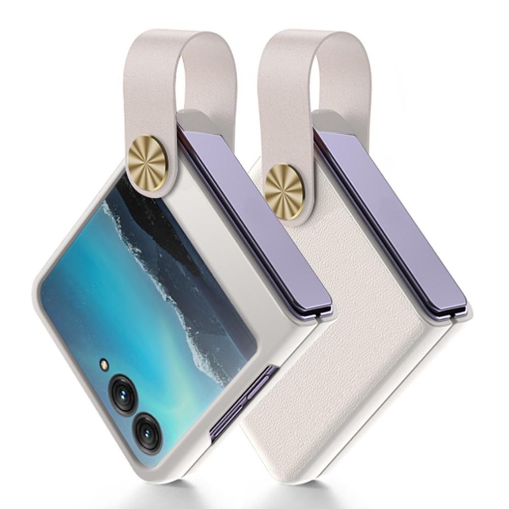 

GKK Shockproof Phone Case for Motorola Razr 40 Ultra 5G PU Leather Coated Hard PC Phone Cover with Strap Kickstand White