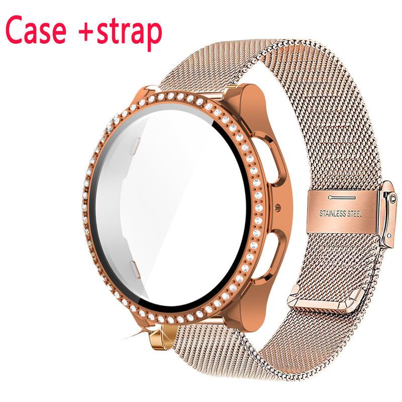 Stainless Steel Strap + Case for Samsung Galaxy Watch 7 40mm 44mm Metal Loop Strap Bling Case Tempered Glass Screen Protector