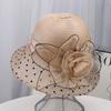Elegant Mesh Polka Dot Sun Hat with Three-Dimensional Flower Decoration Retro Hepburn Style Breathable Large Brim Party Hat