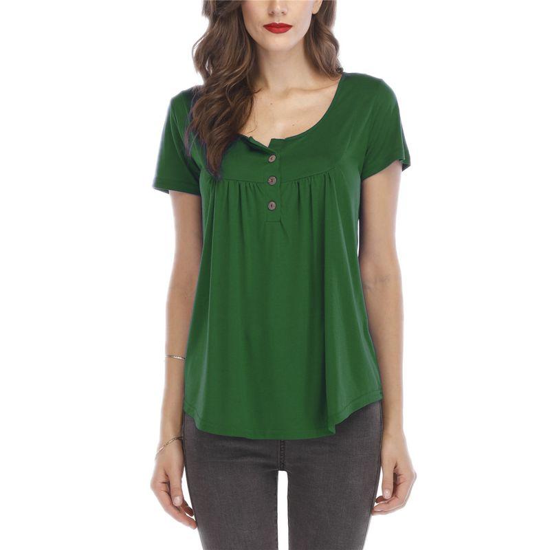 

European and American Amazon Pleating round Neck Solid Color Fairy Short Sleeve Green 3XL