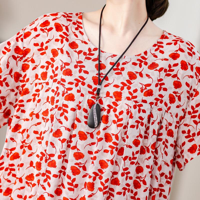 Plus Size Loose Vintage Print Langes Kleid für Damen Lässige Kurzarm-Sommer-Damenkleider