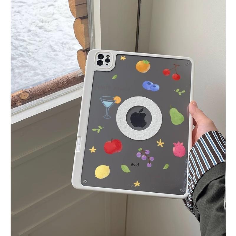 Acrylic IPad Pro 2021 Case With Mesh Fruit Design Pen Slot Magnetic Detachable Cover 11in 13in Tablet