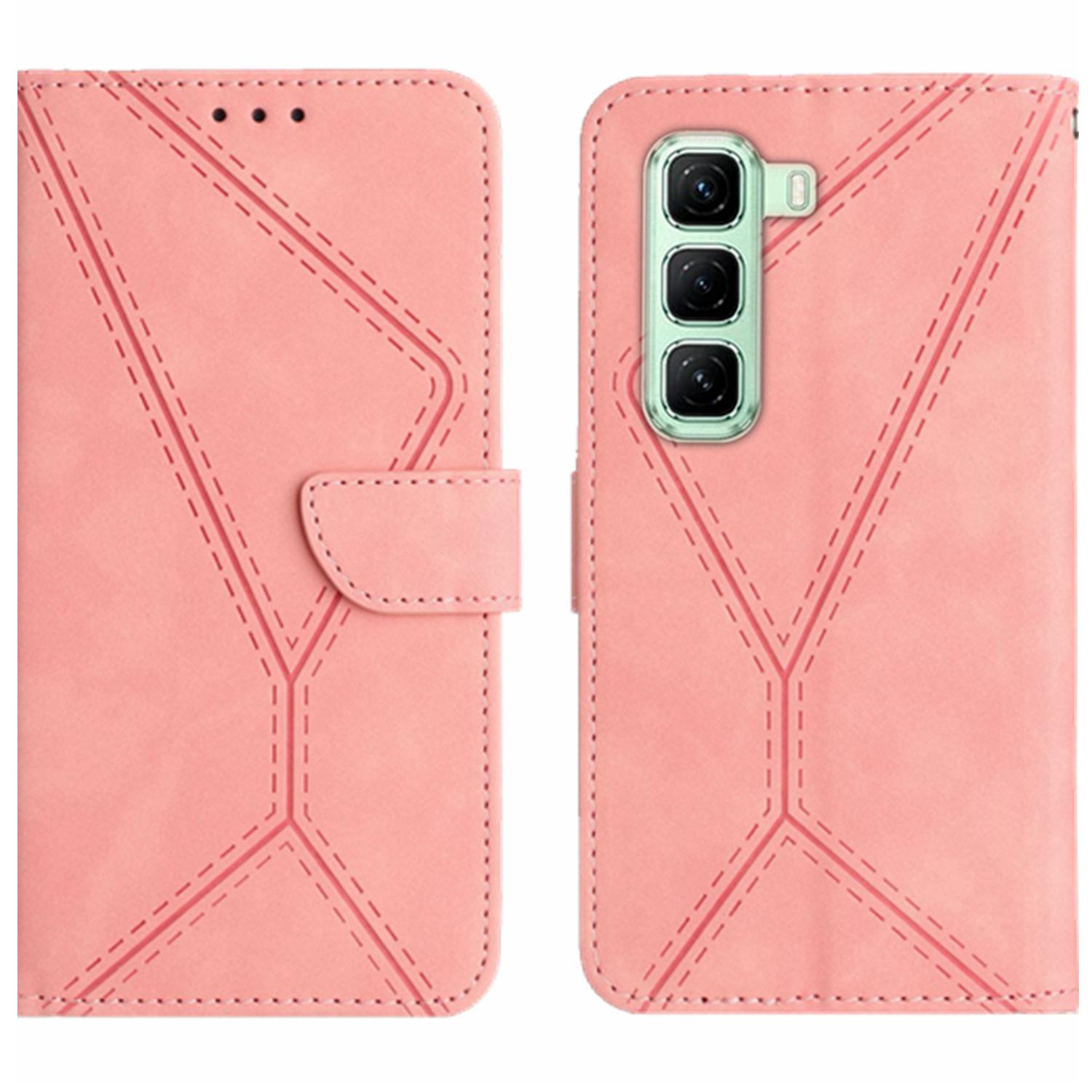 

For Infinix Hot 50 5G Case Skin Touch Lines Imprinted PU Leather Flip Phone Cover Pink