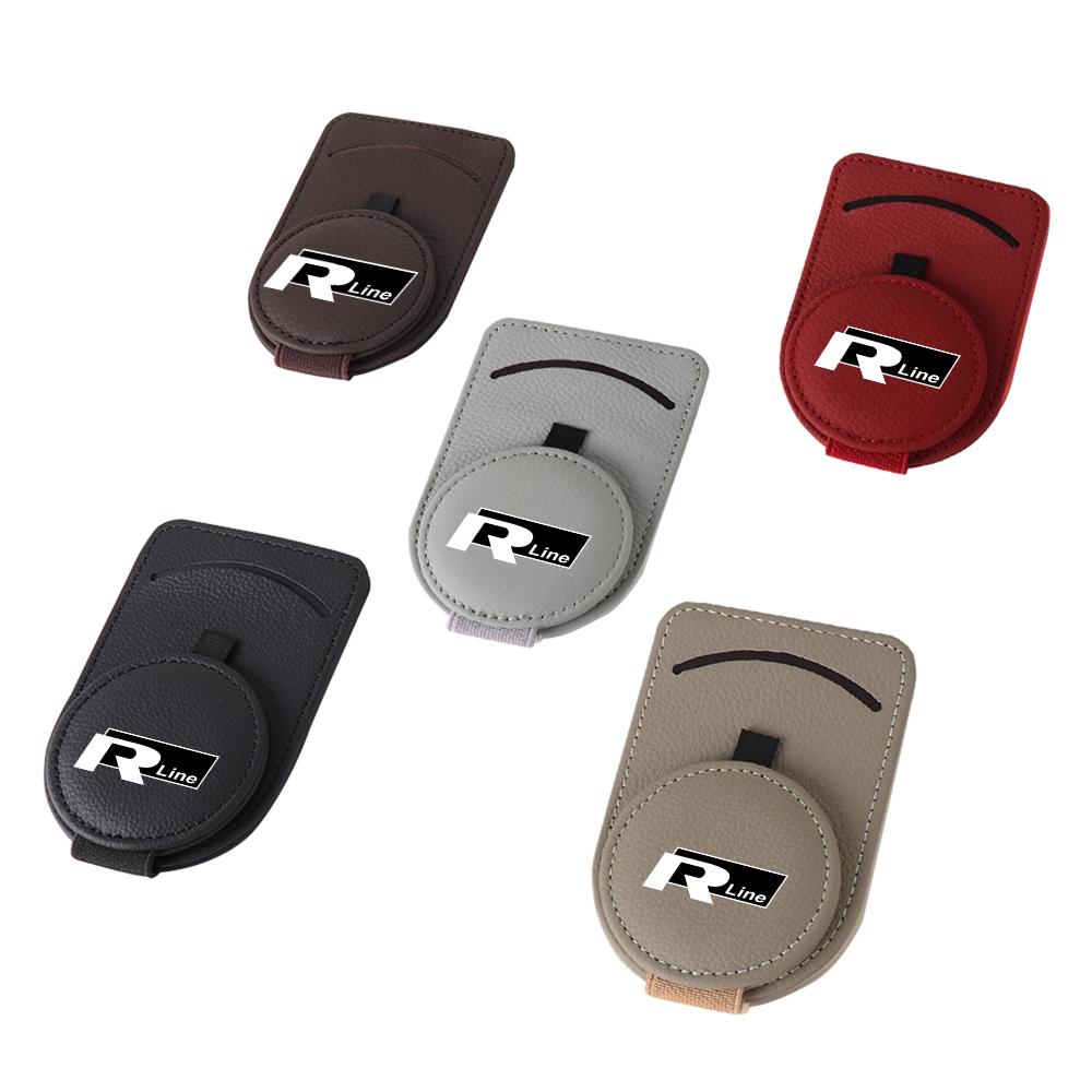 W14-Leather Car Sun Visor Glasses Holder Sunglasses Card Clip For Volkswagen VW R Polo Passat Rline Golf 4 5 6 Tiguan Jetta GTI ID.3