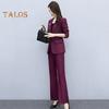 2 buc./set haină formală pentru damă, pantaloni, guler răsturnat, mâneci lungi, costum jachetă, slim fit, culoare pură, pantaloni evazați, îmbrăcăminte zilnică, ținută pentru navetă, birou