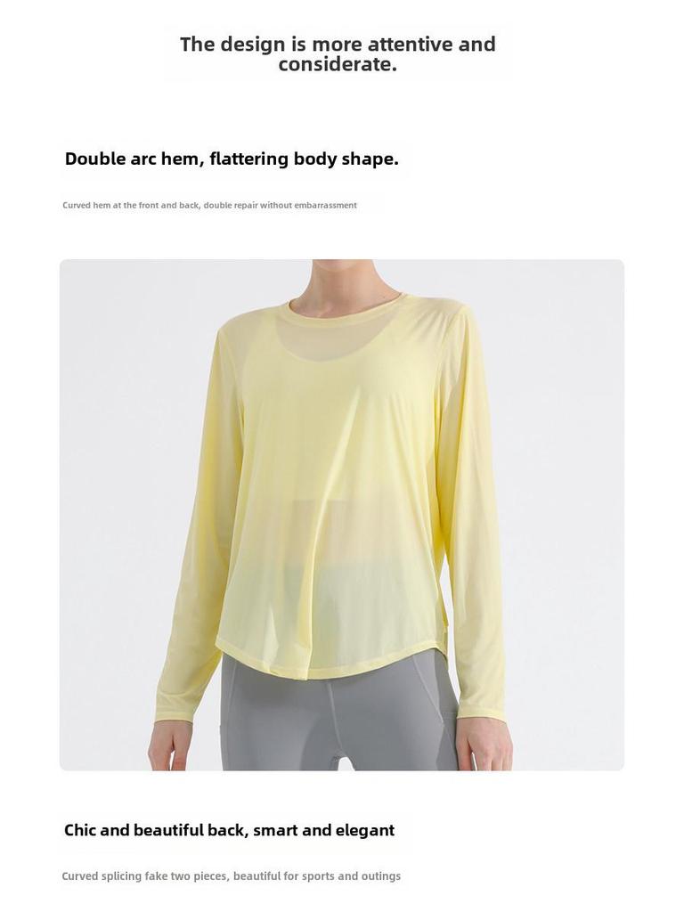 Women's Long-Sleeve Quick-Dry Yoga Top: Nude Open Back, Breathable, Loose Fit, Sun Protection for Running and Fitness.